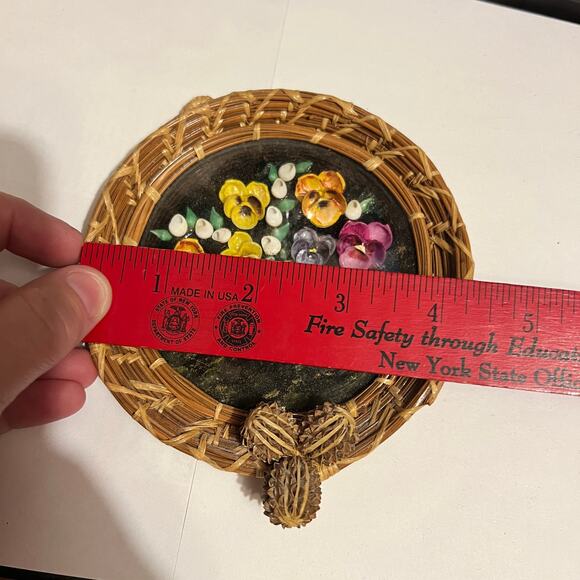 Capiz Shell Wall Decor Round Dome Glass Wicker Rattan 4.5" Boho Coastal Art - Picture 2 of 13